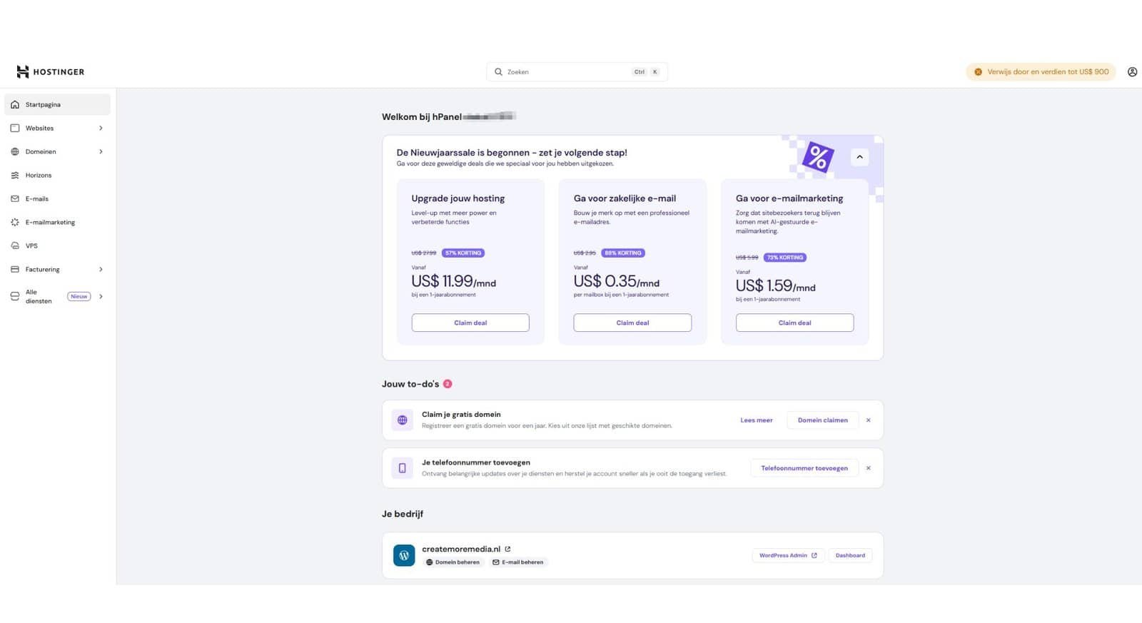 Hostinger review: Snelheidstest resultaten en hPanel dashboard in Amsterdam