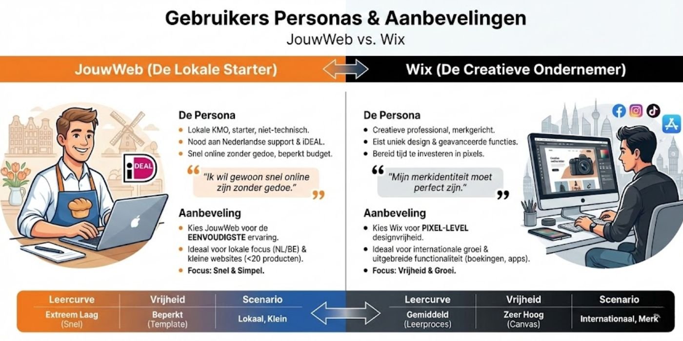 Gebruikers personas en aanbevelingen voor JouwWeb en Wix doelgroepen