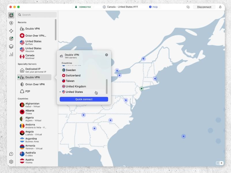 NordVPN review interface met servers in Nederland