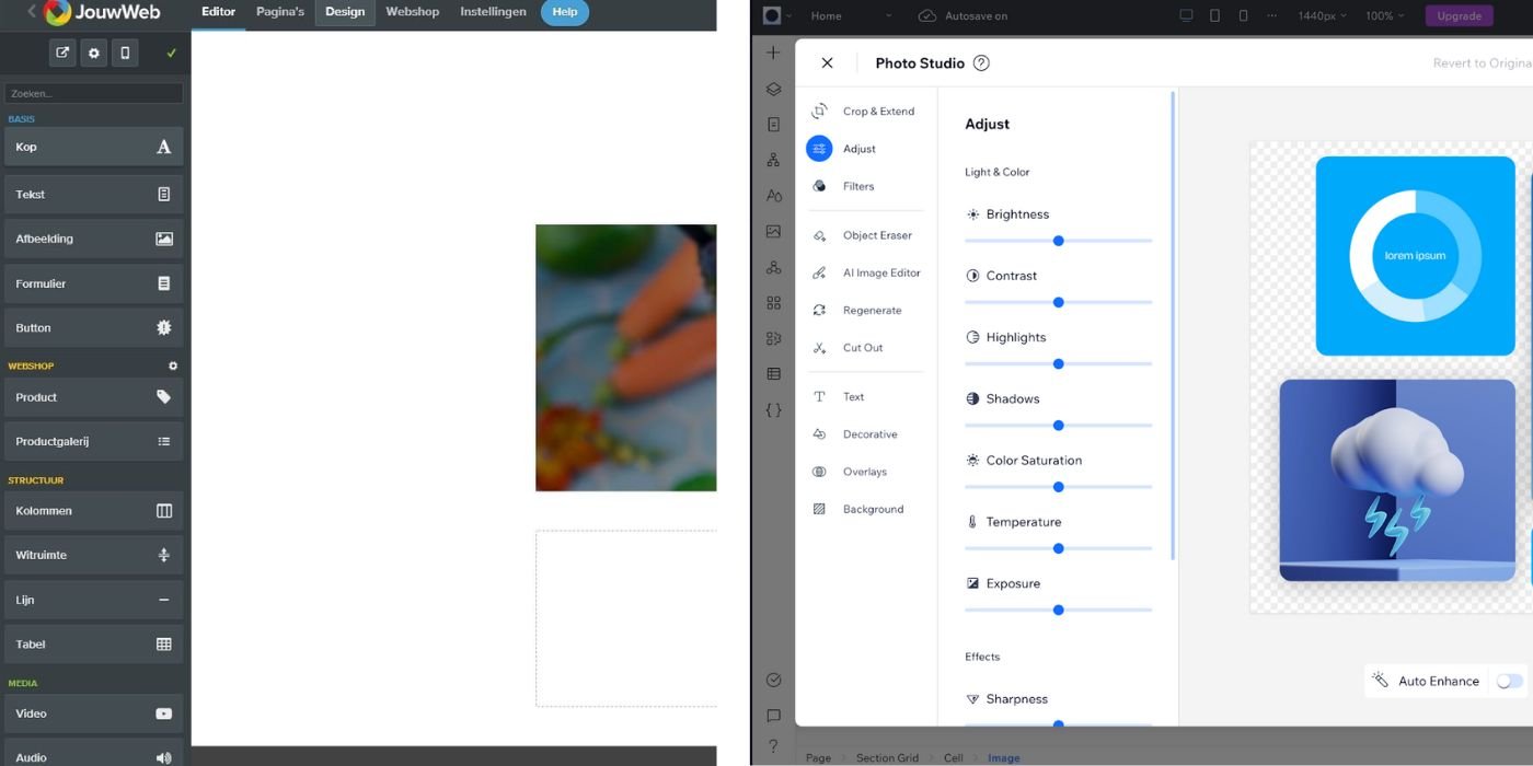 Vergelijking van JouwWeb en Wix drag-and-drop editors en gebruikersinterface