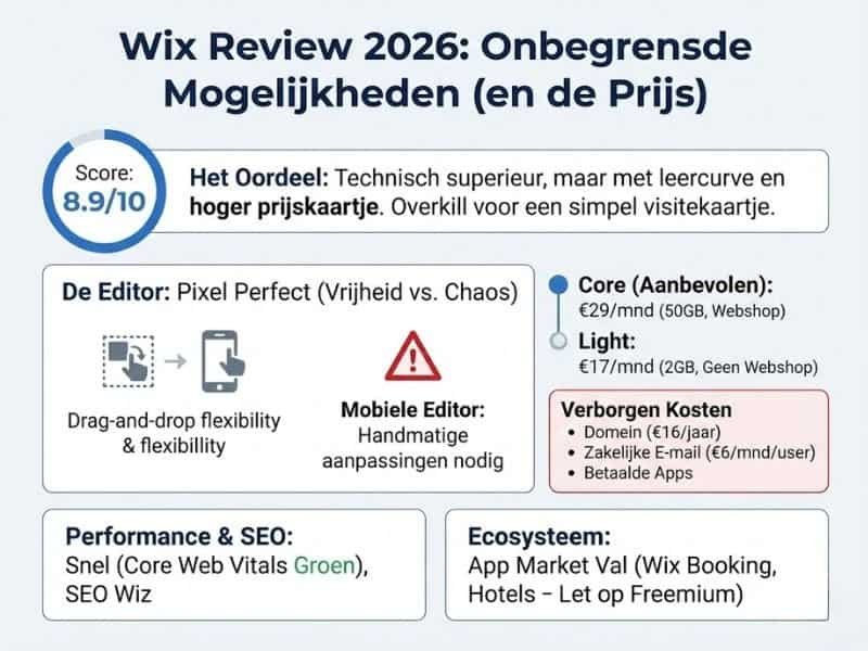 Wix is niet zomaar een 'websitebouwer'. Het is een compleet besturingssysteem voor je bedrijf. Maar rechtvaardigt dat de hogere prijs en complexiteit voor de Nederlandse ZZP'er?